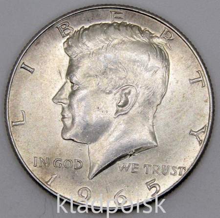 Монета  50 центов США «Кеннеди» 1965 года серебро 400 пробы, арт 3