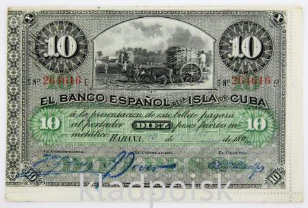 Банкнота 10 песо 1896 года Куба, арт 2