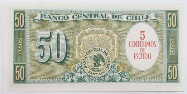 Банкнота Чили 5 сентесимо на 50 песо 1960-1961 гг