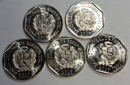 Набор монет Перу серии Фауна Перу, 2017-2018 гг., 5 монет