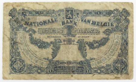 Банкнота 1 франк 1920 года Бельгия