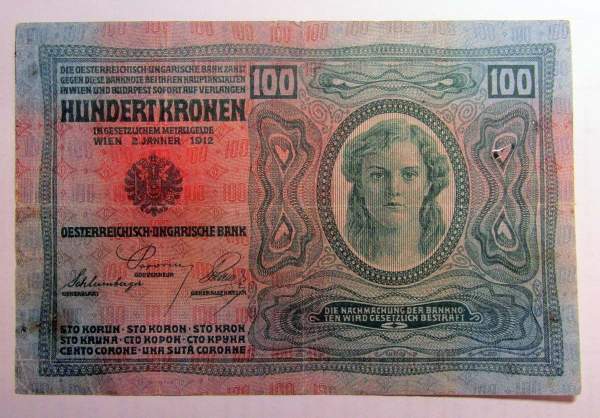 Банкнота 100 крон 1912 года Австрия