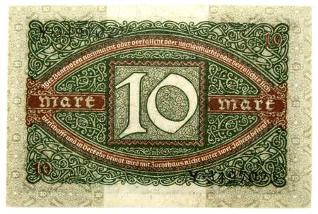 Банкнота 10 марок 1920 года - Веймарская Республика, арт 2