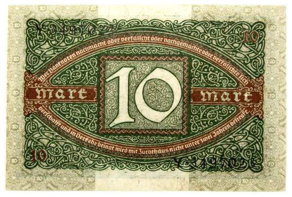 Банкнота 10 марок 1920 года - Веймарская Республика, арт 2