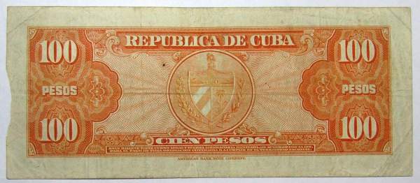 Банкнота 100 песо 1959 года Куба