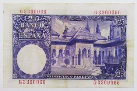 Банкнота 25 песет 1954 года Испания