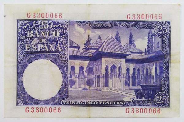 Банкнота 25 песет 1954 года Испания