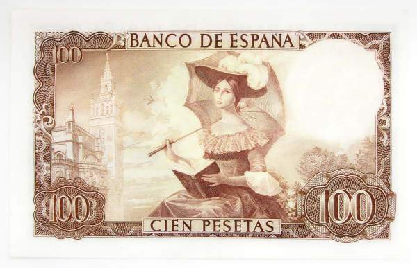 Банкнота 100 песет 1965 года Испания