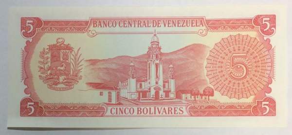 Банкнота Венесуэла 5 боливаров 1989 года