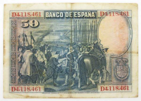 Банкнота 50 песет 1928 года Испания