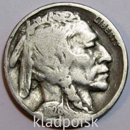 Монета 5 центов США 1928 года