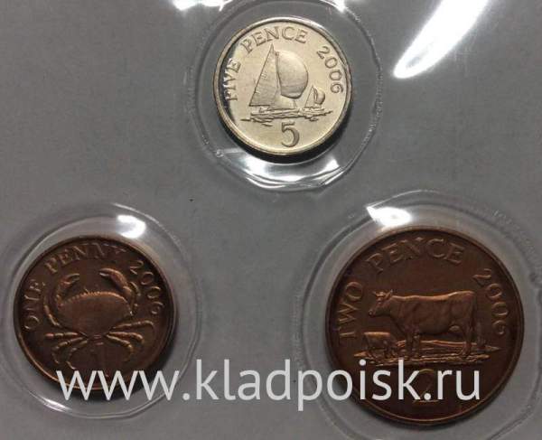 Набор регулярных монет Гернси, 3 монеты 2006 года