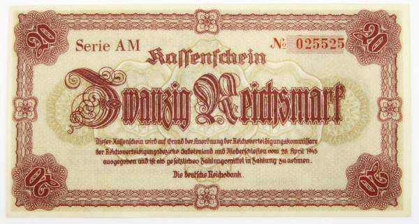 Банкнота 20 рейхсмарок 1945 года