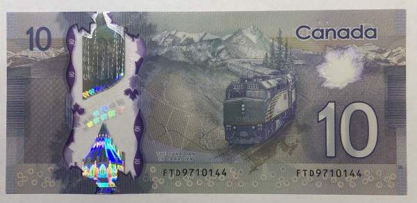 Полимерная банкнота 10 долларов 2013 Канада, арт 2