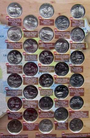 Набор монет 25 центов США (квотеры) серии «Национальные парки США», 56 монет + альбом в подарок!