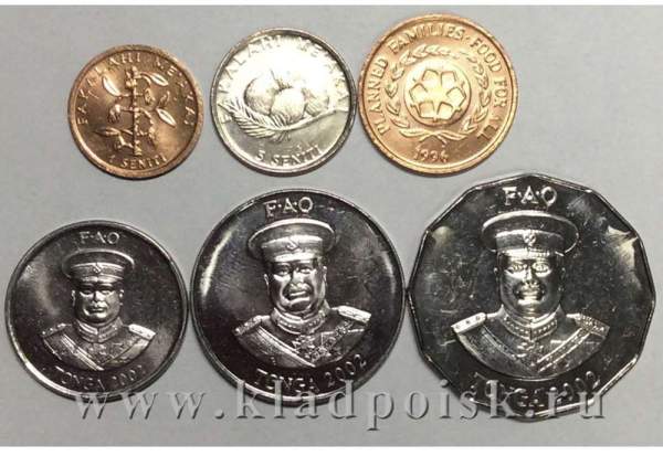 Набор монет Тонга 1996-2002, 6 монет