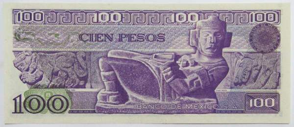 Банкнота 100 песо 1982 года Мексика