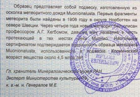 Подвеска из метеорита Муонионалуста (Muonionalusta), арт 15