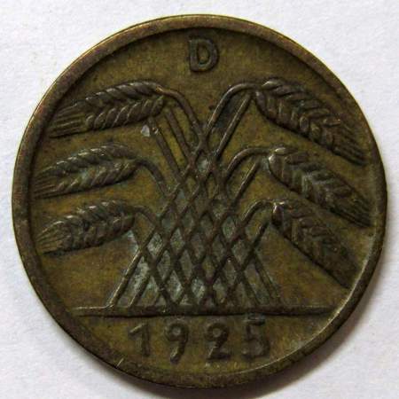 Монета 5 рентенпфеннигов Германия 1925 (D)