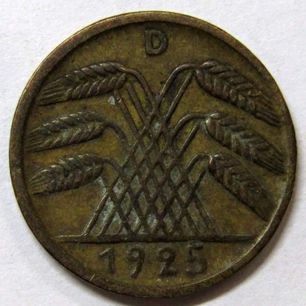 Монета 5 рентенпфеннигов Германия 1925 (D)