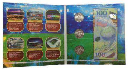 Набор 3 монеты и банкнота в красочном альбоме-планшете Мяч в огне