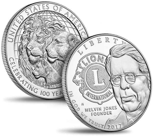 Монета 1 доллар США 2017, Lions Clubs International, серебро, Proof