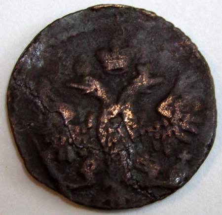Монета полушка 1754 года, Российская Империя, Елизавета Петровна
