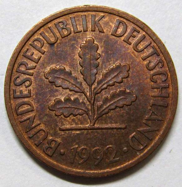 Монета 2 пфеннига Германия 1992 (F) Монета 2 пфеннига Германия 1992 (F)