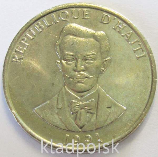 Монета Гаити 20 сентимов 1991 года