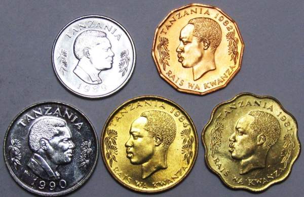 Набор регулярных монет Танзании 1976-1992 гг, 5 монет