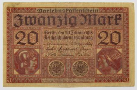 Банкнота 20 марок 1918 года Германия