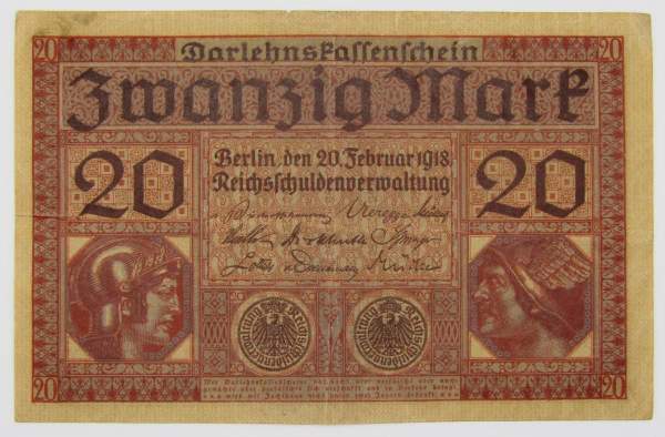 Банкнота 20 марок 1918 года Германия