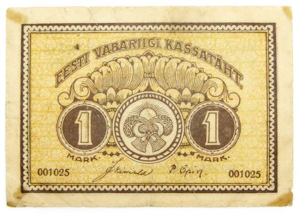 Банкнота 1 марка 1919 года Эстония