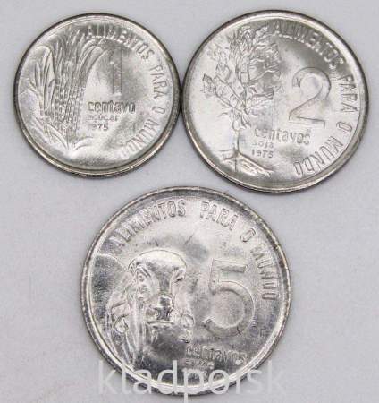 Набор регулярных монет Бразилии 1975-1977 гг, 3 монеты