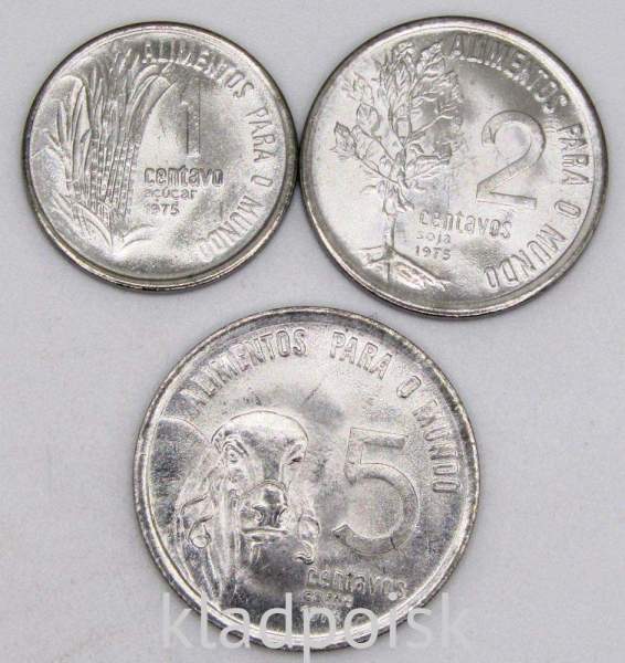 Набор регулярных монет Бразилии 1975-1977 гг, 3 монеты