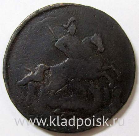 Монета 2 копейки 1757 года, Российская Империя, Елизавета I, перечекан (арт 7)