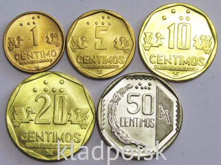 Набор монет Перу, 1991-2000 гг, 5 монет, шрифт Брайля