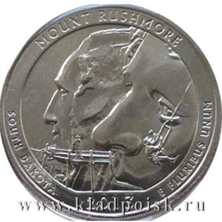 Монета 25 центов Национальный мемориал Маунт-Рашмор, монетный двор P