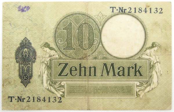 Банкнота 10 марок 1906 года Германия, арт 2