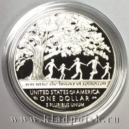 Монета 1 доллар США Приют «Город мальчиков» (Boys Town) 2017 с сертификатом, в бархатном футляре и картонной коробке, Proof