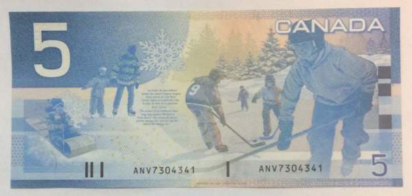 Полимерная банкнота 5 долларов 2002 Канада - Хоккей