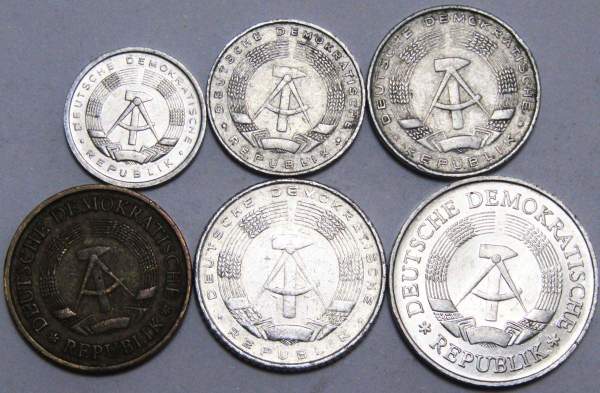 Набор монет ГДР 1958-1990 гг., 6 монет