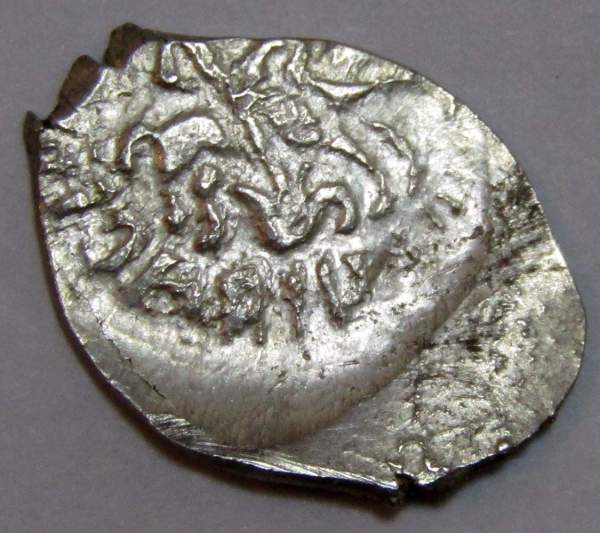 Денга Василий II Васильевич «Тёмный», серебро, Князь с отрубленной головой в руке/всадник с копьем, арт 12 Денга Василий II Васильевич «Тёмный», серебро, Князь с отрубленной головой в руке/всадник с копьем, арт 12