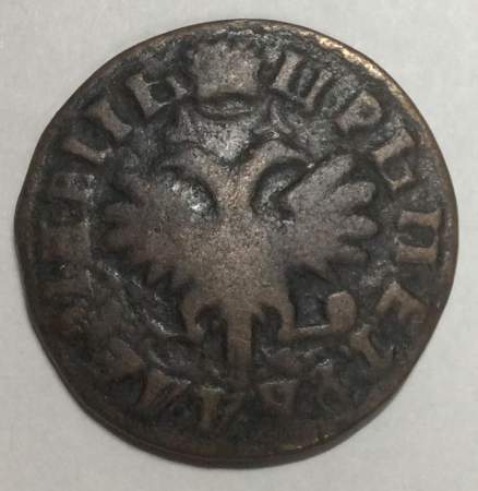 Монета денга Российской Империи 1714 (Петр I)