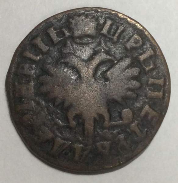 Монета денга Российской Империи 1714 (Петр I)