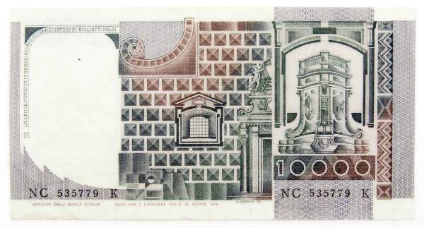 Банкнота 10000 лир 1976 года Италия