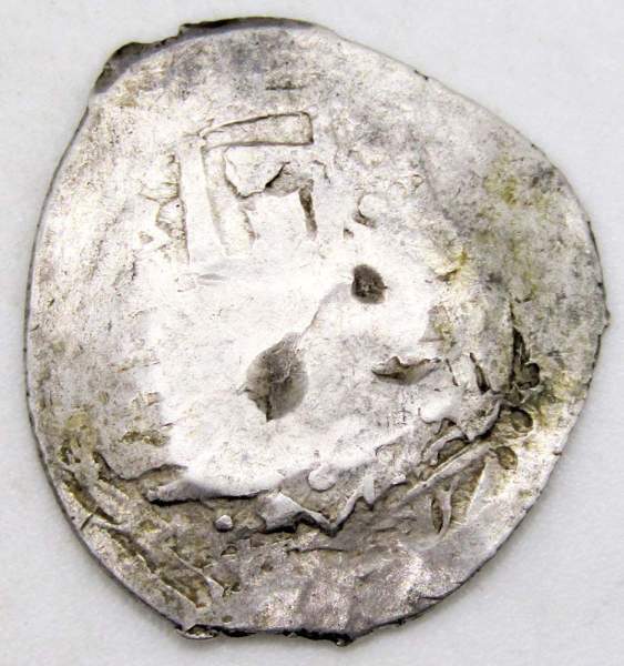 Денга Удельное княжество Рязанское, князь Федор Олегович, серебро, перечекан на дирхеме Узбека Денга Удельное княжество Рязанское, князь Федор Олегович, серебро, перечекан на дирхеме Узбека