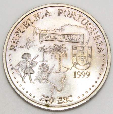Монета 200 эскудо 1999 года, Португалия, 500 лет с момента открытия Бразилии