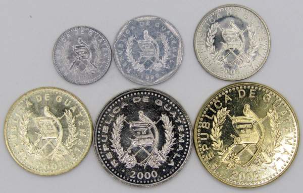 Набор регулярных монет Гватемала 1999-2010 гг., 6 монет