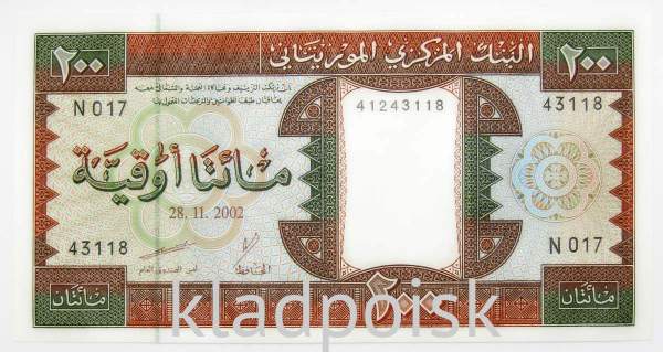 Банкнота 200 угий 2002 года Мавритания